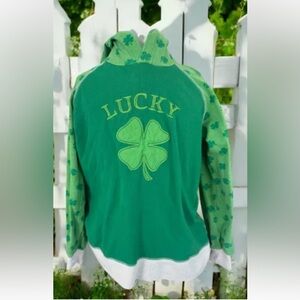 EUC Ricrac And Ruffles St. Patrick's Day Shamrock Long Sleeve Hoodie Girls Sz 7